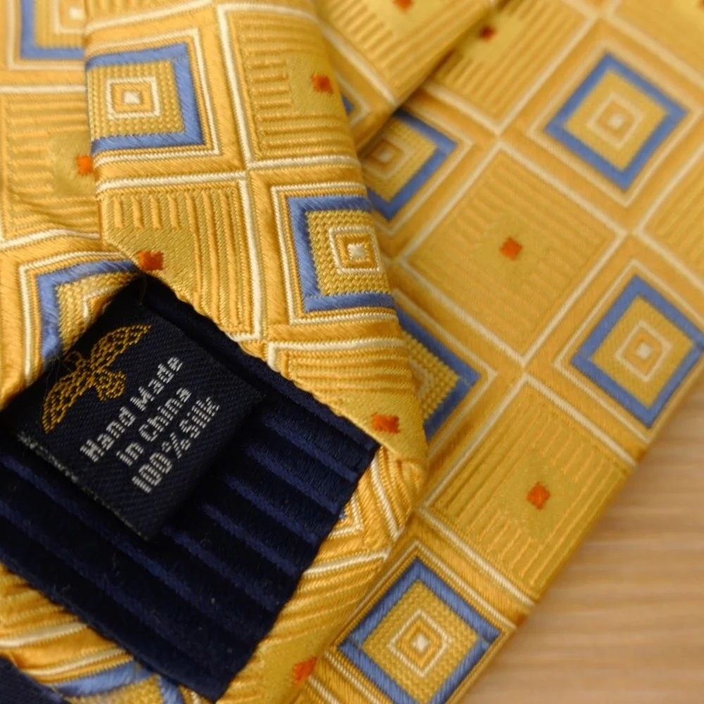 Gold Silk Tie Mens Yellow Geometric Neat 90s Power Dress Jacquard Bright EAGLE